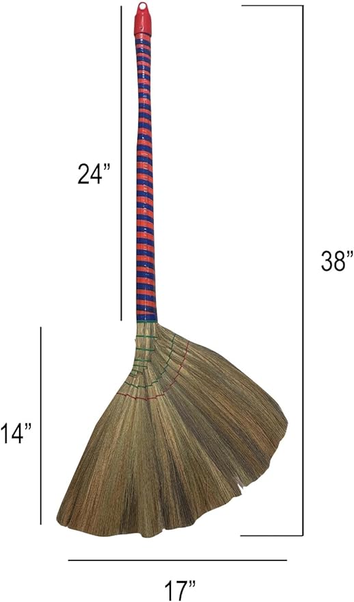 掃把 Anti-Static Choi Bong Co Vietnam Hand Made Straw Soft Broom Colored Handle 12" Head Width, 40" Overall Length 3-PC