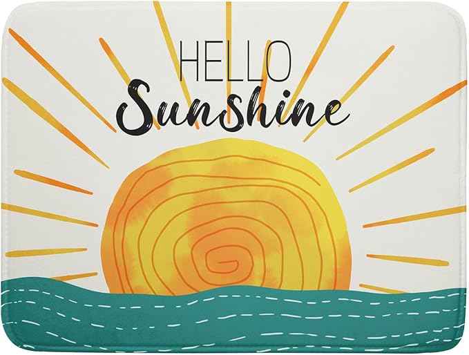 Summer Seaside Sunset over Sea Dish Drying Mat for Kitchen Counter,Hello Sunshine Drying Mat 18 x 24 Inch with Absorbent Reversible Microfiber Drying Pad for Coffee Bar