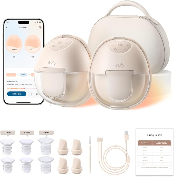 eufy Security Heated Wearable Breast Pump S1 Pro, Slim Hands-Free with Industry-Leading HeatFlow Tech, Wireless Charging Case, App-Controlled OptiRhythm, Hospital-Grade Suction, in-Bra Use