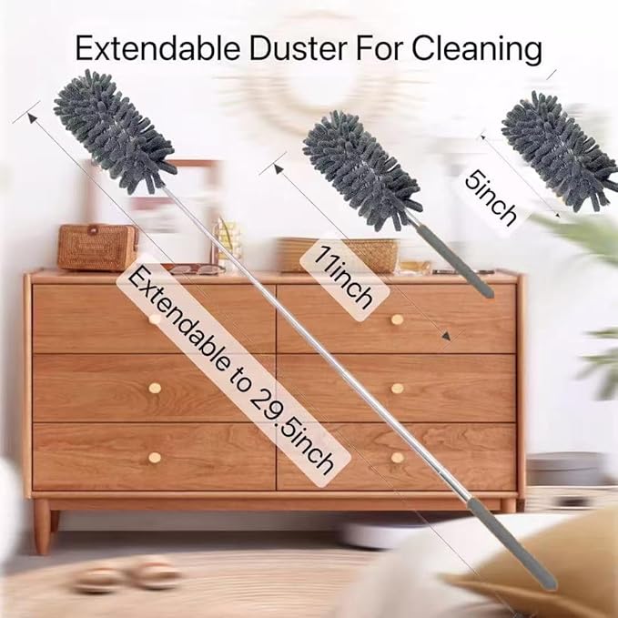Microfiber Duster for Cleaning,6 Pcs Hand Washable Dusters with 11" to 29.5" Reachable Pole,Small Dusters for Cleaning Office Car Computer Furniture Sofa Ceiling Fan (Grey)