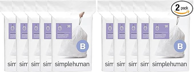 simplehuman Code B,Dispenser Packs Custom Fit Liners,Drawstring Trash Bags,6 Liter / 1.6 Gallon,White,150 Count (Pack of 2)
