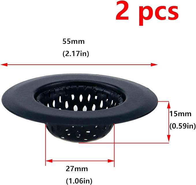 Antrader Kitchen Sink Strainer,2.17" Top / 1.18" Basket,Stainless Steel Sink Drain Strainer,Black,2 Pack