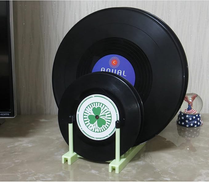 Pmsanzay Vinyl Record Storage Holder Stand cleaning device drying rack Display - With Silicone top（Keep your records scratch free）– Holds up to 6 Album Lp’s, for 12" and 7" Records，(No Records) Grey