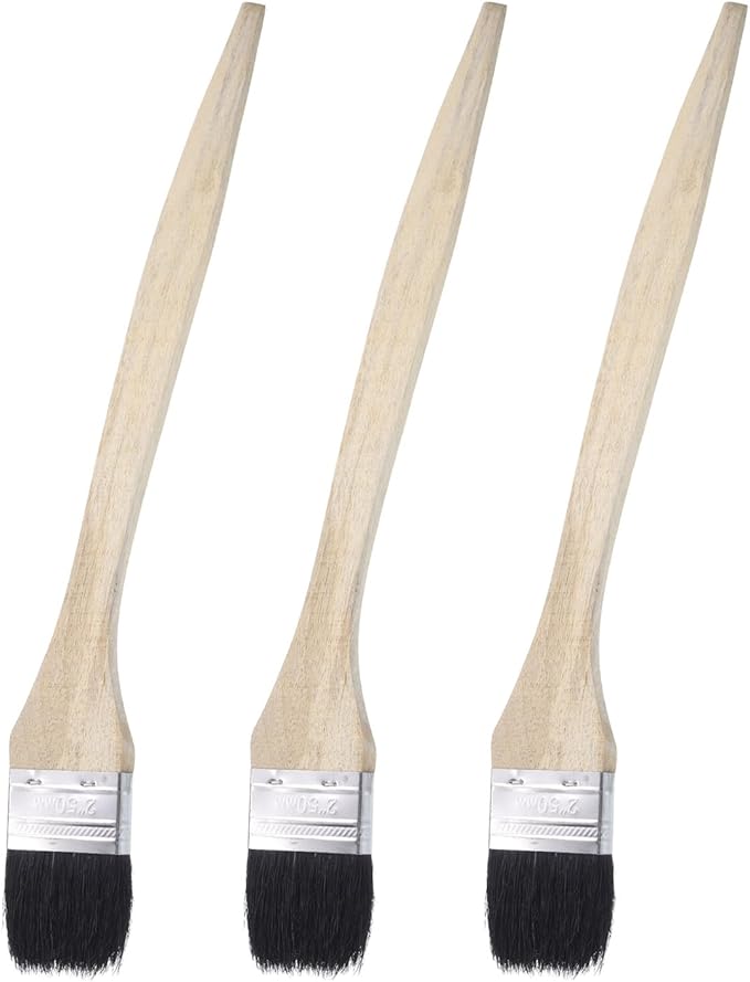 uxcell 3pcs Bent Radiator Paint Brush 2" Width Curved Wall Paint Soft Bristle Brushes with Long Wood Handle for Painting DIY Wall Treatment