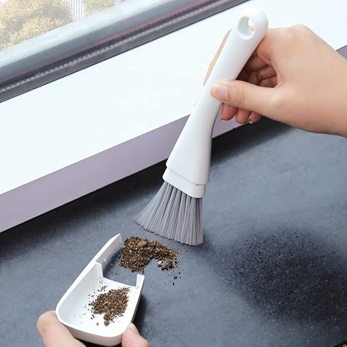 2 Pack Mini Brush and Dustpan Set Conveniently Dust Clean Portable Multi-Functional Cleaning Tools for Key Board Table (Black&Gray)