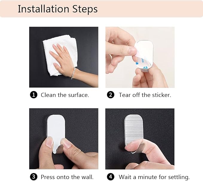 Small Self Adhesive Hooks for Hanging Heavy Duty Stick On Hooks for Wall Sticky Hooks, Pack of 10