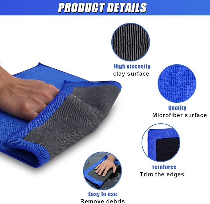 Clay Bar Towel for Auto Detailing, 12" x 12" Fine Grade Microfiber Car Chamois Towel, No-Scratch DIY Detail Clay Bar Alternative Cloth Mud Strip Cleaner Tool for Cars Detailing (1PC)