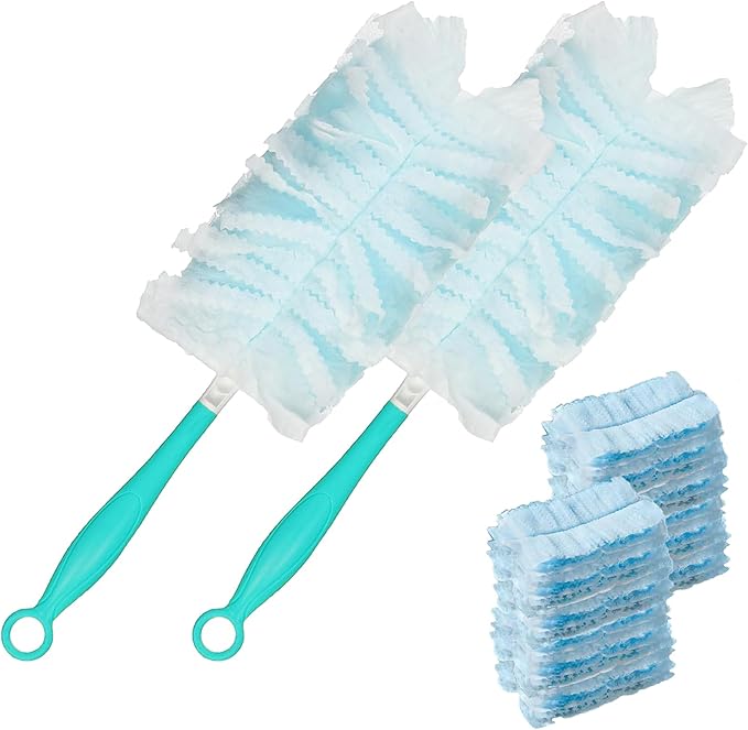 360° Heavy Duty Duster Refills for Swiffer,40 Count Duster Refills with 2 Handle,Dusting Furniture, Blinds, Ceiling Fans, Walls, Feather & Microfiber, Unscented,Disposable
