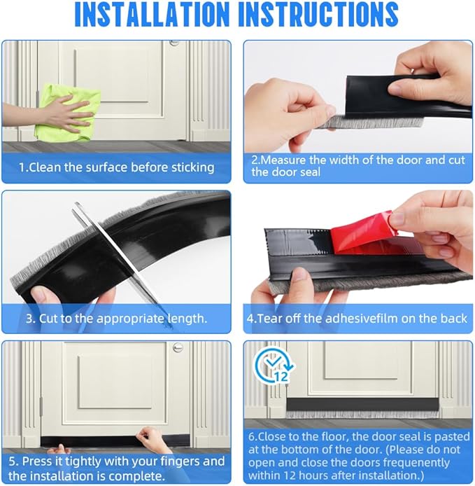 Ainiv 2 Pack Under Door Draft Stoppers with Brush, 2" W x 39" L Cutable Soundproof Door Seal, Adhesive Under Door Sweep for Exterior & Interior Doors Noise Weather Hot or Cold Air Insulation-Black