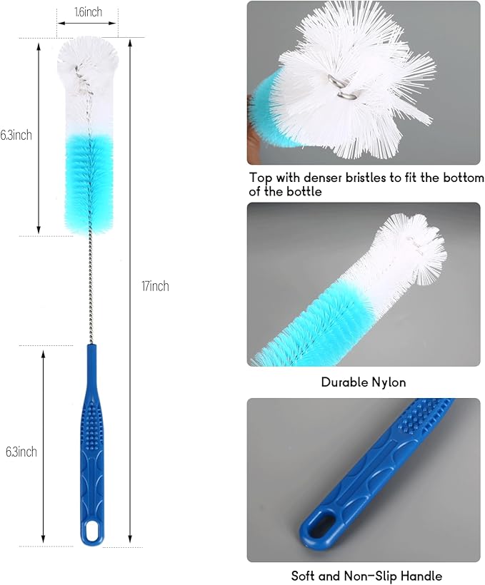 12 Pack Glass Tube Pipe Cleaner Set, 17 Inch Long Handle Nylon Brush for Neck Bottle, 8.2 Inch Various Diameter Tube Straw With Hook, 35 Inch Flexible Double Ended Hose Cleaner