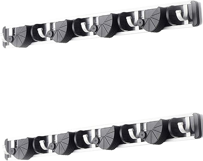 HUJI Wall Mount Broom Clamp Holder 4 Positions Grip Organizer & 5 Hooks Rack Home Kitchen Garage Mop tools Storage Organization System(2, 4 Position Grip Clamp Holder)