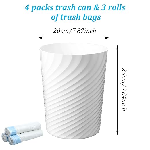 4Pcs Small Trash Can, Wastebasket Recycling Bin, Round Garbage Can, Plastic Waste Basket, Bathroom Garbage Bin with Trash Bags for Bathrooms, Laundry Room, Kitchens, Offices, Dorms