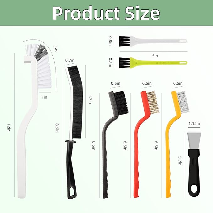 12Pcs Crevice Cleaning Brush Set, Hard Bristle Cleaning Tool with Scraper, Grout Brush kit for Bathroom, Kitchen, Sink, Faucet, Window Grooves, Bottles, Blenders