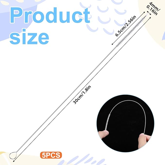 5 Pcs 12 Inch Straw Cleaner Brush for Tumbler Straws, Extra Long Straw Brush 4mm Wide Bottle Cleaner Brushes with Metal Handles Reusable Drinking Cup Cleaners Brushes for Sippy Cup