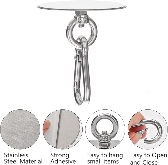 4 Pcs Self Adhesive Ceiling Hook Stainless Steel Pad Eye Hooks Nail-Free Wall Hook for Kitchen Bathroom Living Room Ceiling