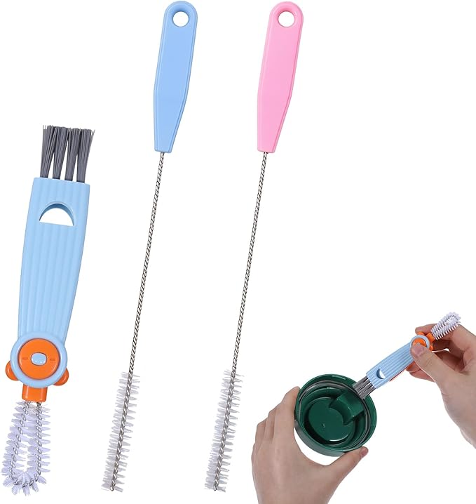 3 in 1 Cup Lid Cleaning Brush Set with Straw Cleaning Brushes, 3 Pcs Portable Cup Cleaner Brush, Multifunctional Cleaning Brushes Set for Tight Spaces, Bottle Gaps, Travel Mugs