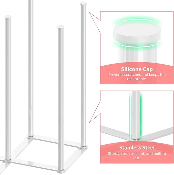 Collapsible Bottle Drying Rack, Baby Bottle Drying Rack, Foldable Cup Draining Holder, Retractable Reusable Silicone Bag Dryer with Non-Slip Bottom - Stainless Steel (White)