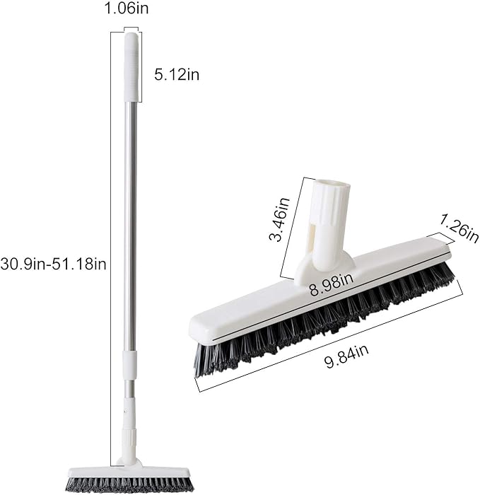 Adjustable Long Handle Brush Hard Bristles Deck Brush with 51.2'' Extension Pole Floor Scrub Brush for Bathroom, Patio, Corner Cleaning