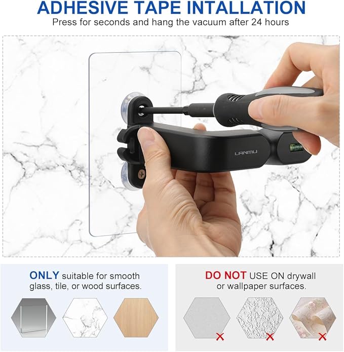 LANMU Wall Mount Holder with Cable Clip Compatible with Shark IX141 IX141AMZ IZ462H IZ682H IZ377H IZ376H IZ387H Pet Cordless Stick Vacuum and Handheld Vac CH951 CH950