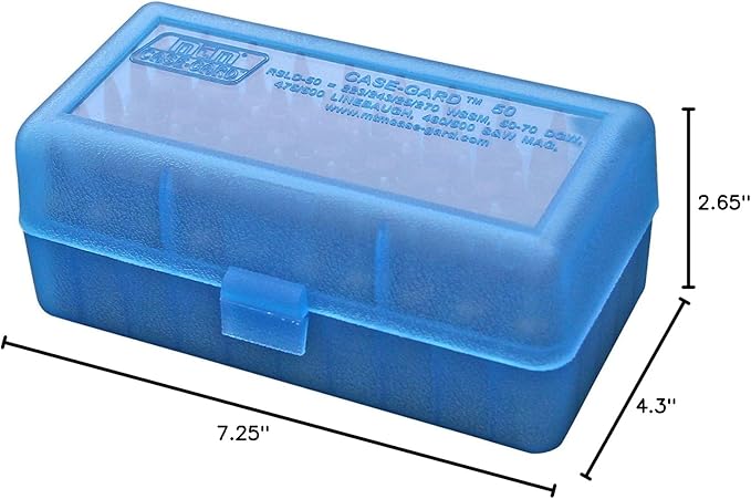MTM 50 Round Flip-Top Rifle Ammo Box WSSM, 500 S&W (Clear Blue) , 2.46-Inch