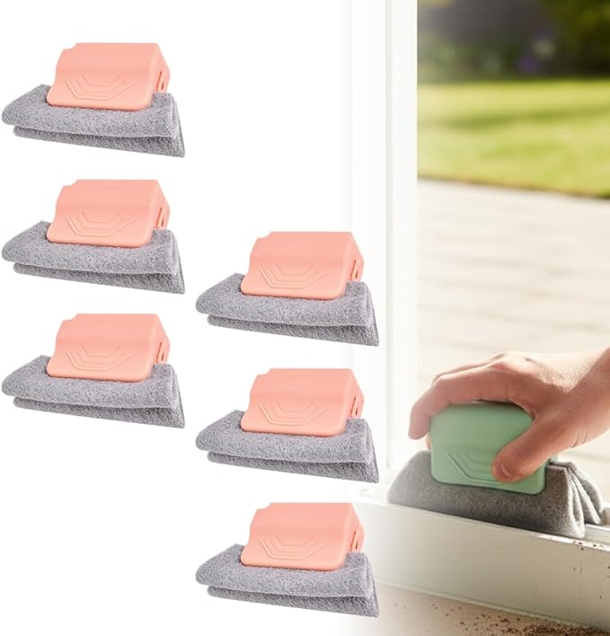 Magic Window Track Cleaner, 2026 New Window Groove Cleaning Brush Tools Set, Hand-held Window Track Cleaner Brushes Tools Set for Window lides Gaps Tile Lines Shutter Car Vents (6Pcs Pink)