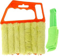 Handheld Window Cleaner Brush and 7-Finger Blinds Cleaning Brush 2pcs Set for Indoor Blinds and Air Conditioner Vent Dust Removal, Sturdy Plastic Handle, Multi-Surface Cleaning