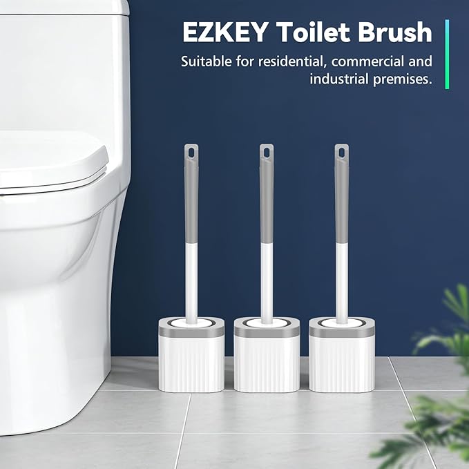 Toilet Brush, Compact Toilet Brush and Holder Set with Nylon Bristles 3 Pack Toilet Bowl Brush Hidden Scrubber Brushes for Bathroom Deep Cleaning, Grey & White