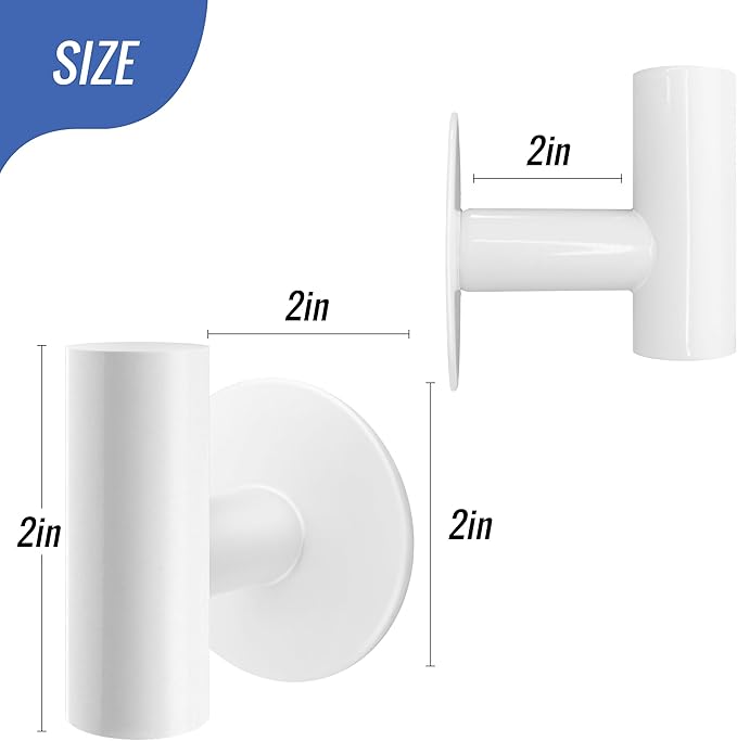 Chrome Stainless Steel Adhesive Towel Hooks, Heavy Duty Waterproof, Self Adhesive Coat Robe Hooks for Bathrooms Kitchen Wall Mounted (White, 2 Pcs)