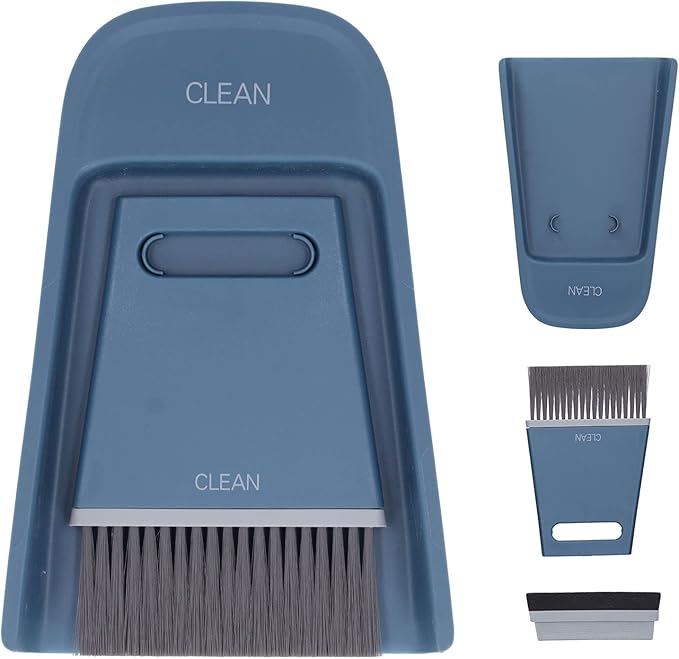 Handheld Broom and Dustpan Set Small Dust Pan and Brush Set, Small Broom and Dustpan Set, Portable 3 in 1 Mini Squeegee Dustpan and Cleaning Brush Set for Office Cleaning, Desk