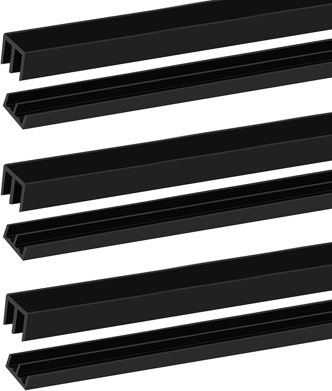 Sliding Door Track, Fit 1/4" Thick Panels, U Channel Rubber for Sliding Cabinet/Closet Door Track, Black, 4Feet*3Set