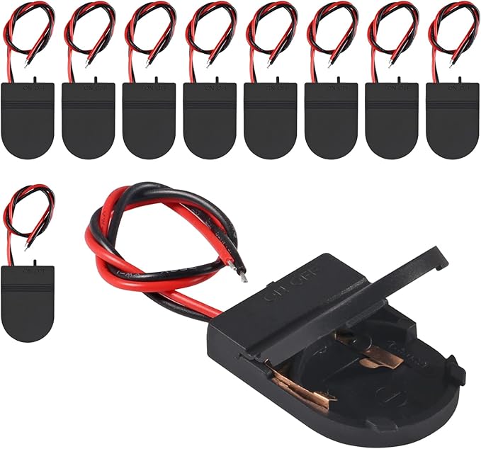 Alinan 10pcs Button Battery Holder Coin Cell Battery Holder with Switch CR2032 1 X 3V Battery Holder Battery Storage Boxes Cover with Wires On ON-Off Switch Socket Container (Black)