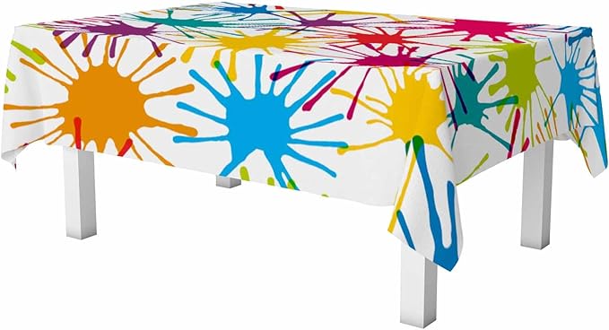 Color Blots Table Cover 52x70 Paintball Splatter Red Yellow Green Blue Table Cloth Rectangle Table for Banquet Party Decorative Outdoor Picnic Dining Kitchen Table Cover
