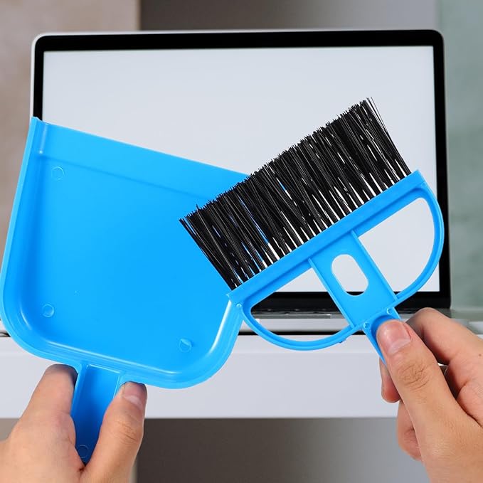 Healifty Mini Broom and Dustpan Set Small Handheld Sweeper Combo with Hanging Holes for Home Office Car Sofa and Pet Cage Cleaning Compact Cleaning Tool 7.67X5.11X1.02 Inches