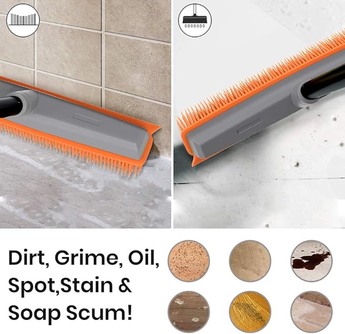 TreeLen Rubber Broom Carpet Rake Pet Hair Remover Broom with Squeegee Extension Push Broom for Carpet Hardwood Floor Tile Windows Cleaning