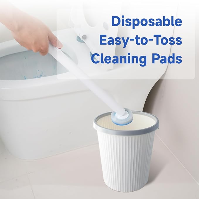 Disposable Toilet Brush, All-in-One Toilet Cleaning System,Toilet Bowl Wand Kit with 18 Count Scrubbing Pads Refills,Wall-Mounted,Compact,Multipurpose