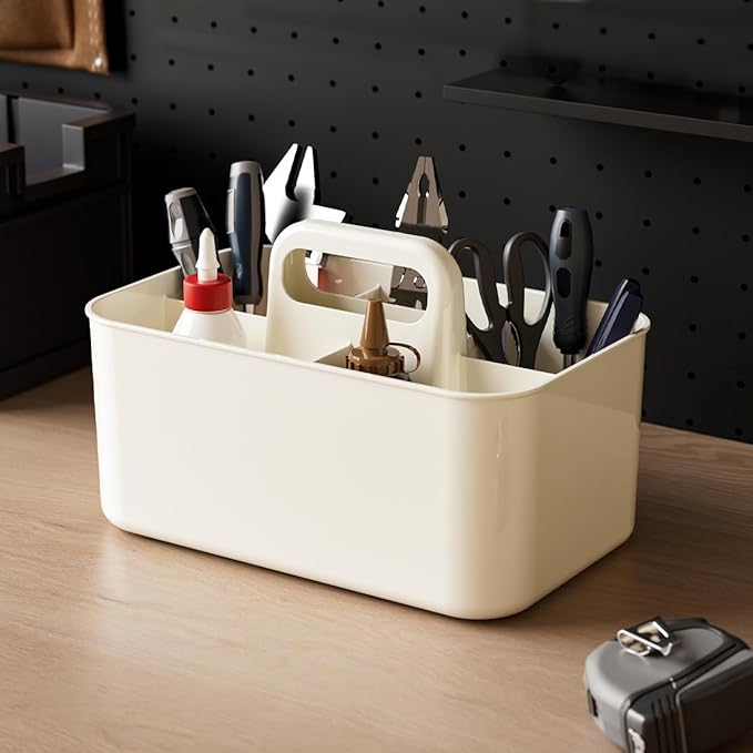 Clear Portable Caddy Tote, Shower Caddy with Handle for Art Supplies, Makeup, Crafts, Colored Pencils, Sewing, Office Supplies (White)