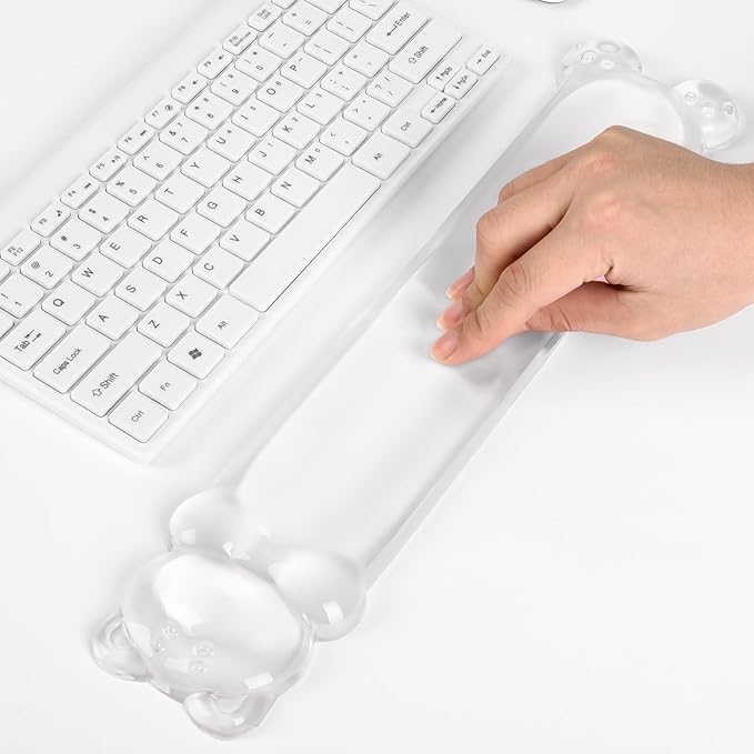 Ergonomic Silicone Gel Keyboard Wrist Rest – Clear Wrist Rest for Computer Keyboard 60%/68%/75%, Comfort & Support for Typing and Gaming(Cute White Bear)