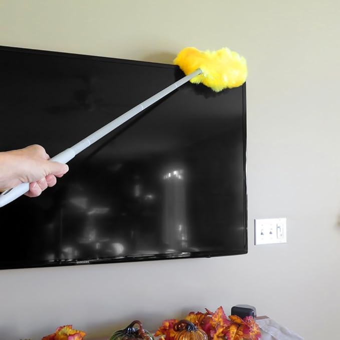 Evelots Ceiling Fan Blade Brush Cleaner - Long Extension Pole - Brush Both Sides at The Same Time - Scratch Resistant Microfiber Feather Cobweb Duster - Extra Long with Reach up to 9 Feet