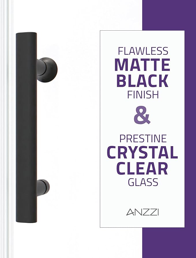 ANZZI 72 x 60 inch Framed Shower Door in Matte Black | Halberd Water Repellent Glass Shower Door with Seal Strip Parts | Easy Glide Rollers Sliding Shower Door | SD-AZ052-02MB