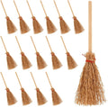 Miniature Artificial Mini Straw Brooms, 15Pcs Miniature Brooms with Red Ropes for Christmas Snowman Halloween Straw Craft Decoration Witches Accessory Costume Cosplay Party