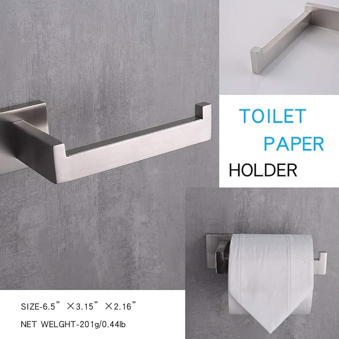 TASTOS Toilet Paper Holder Brushed Nickel, Toilet Tissue Roll Holders Dispenser and Hangers Wall Mounted for Bathroom & Kitchen, Stainless Steel Modern Square Style (Silver)