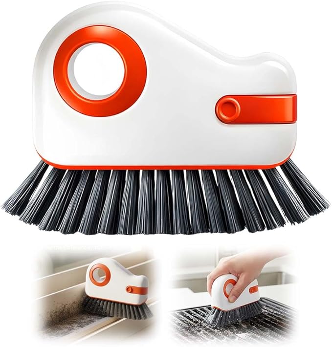 2 in 1 Groove Cleaning Brush, Multifunction Hard Bristle Crevice Cleaner Brush with Hidden Scraper,Window Track Cleaning Tools for Sliding Door Track,Window Sill (Orange)