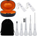 9 Pieces Hearing Aid Case Portable Storage Box with Cleaning Brush Kit Tools and Hearing Aid Battery Case (Black)