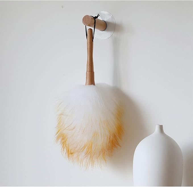 Feather Duster, 13.4-Inch Lambswool Duster, Pure Lambs Wool with Wood Handle