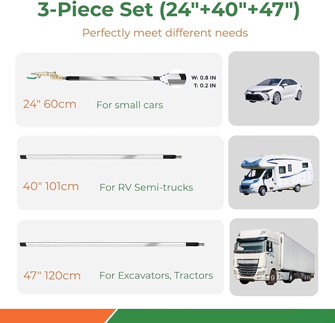 3-Piece Set Radiator Cleaning Wand 47", 40" & 24" - Stainless Steel 4500 PSI Dual Water/Air Radiator Cleaner w/Pressure Washer Gun Adapter, Brush & Tips for Cars, Trucks, RVs, Heavy Equipment