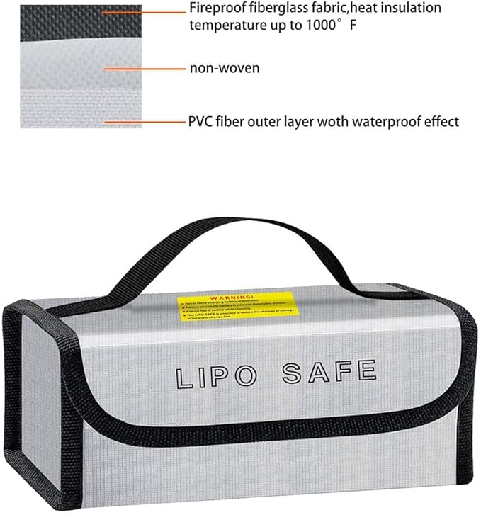 Lipo Battery Safe Bag Large Capatity Fireproof Bag for Ebike Lipo Battery Other Batteries Storage Charging Transport Home Office Travel Safe Storage Pouch