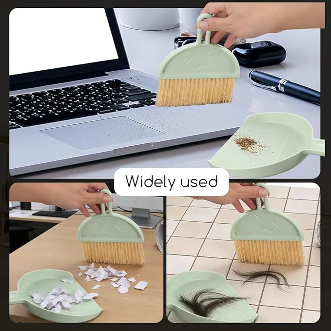 Mini Dust Pan with Broom Set,Small Broom and Dustpan Set Mini Hanging for Desk, Housekeeping, Office, Kitchen, Pet Nest, etc. (Green)