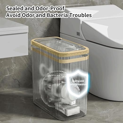Bathroom Trash Can with Lid3.5 Gallon Garbage Can，for Bedroom, Office, Plastic Slim Waste Basket with Press Top Lid, 15l Clear Trash Bin for Home Slim Trash Bin Clear, Kitchen(Transparent)