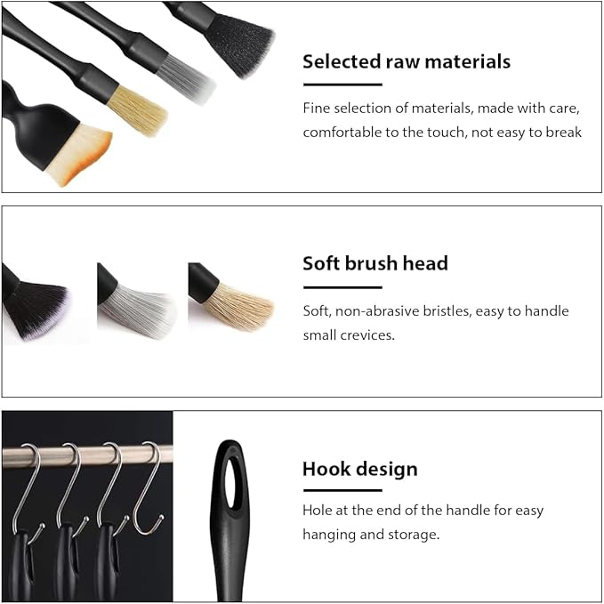4 PCS Car Detailing Brush Set, Boars Bristle No Scratch Dusting Tool Cleaning Auto Interior or Exterior, Premium Brushes Cleaning Supplies for Dashboard Air Vent Seat Wheel