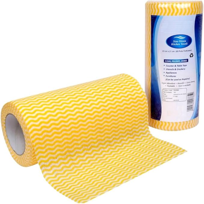Non-Woven 2 Packs of Kitchen Towel Roll | Cleaning Wipes | Washable & Reusable Tissue Roll for Kitchen | Home Kitchen Cleaning Wipes | Kitchen Roll Reusable | 80 Wipes x 2 Rolls